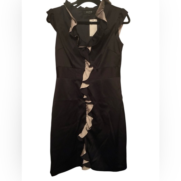 BCBG Paris Dresses & Skirts - NWT BCBG PARIS BLACK AND CREAM RUFFLED COCKTAIL DRESS SIZE 8